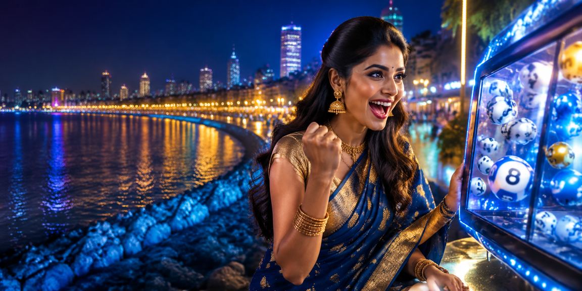 Mumbai Marine Drive with bright lottery promotion banners